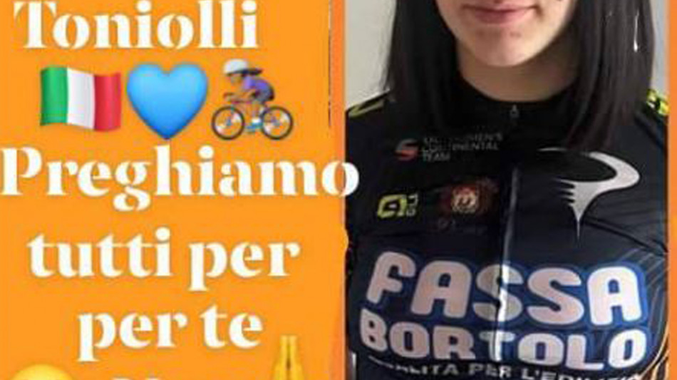 Ciclismo: Alice Toniolli è fuori pericolo